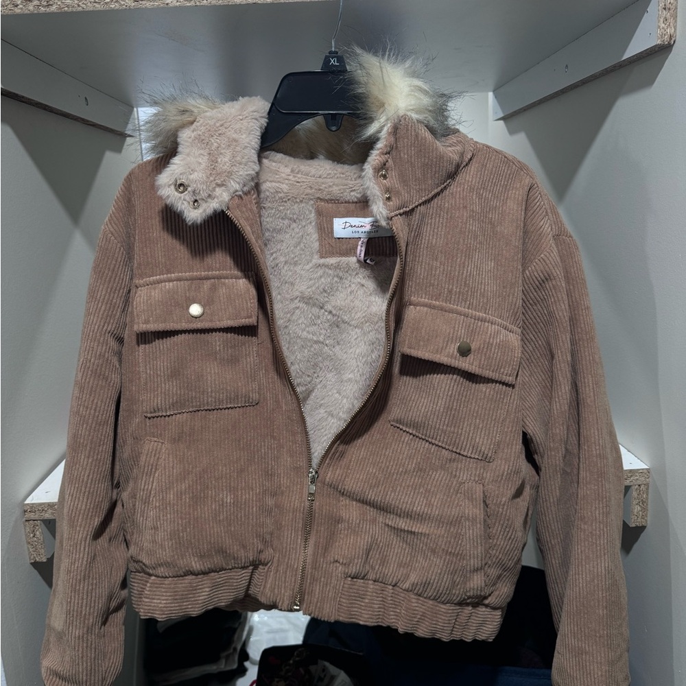 Dollhouse Brown Corduroy Jacket with Fur Hood